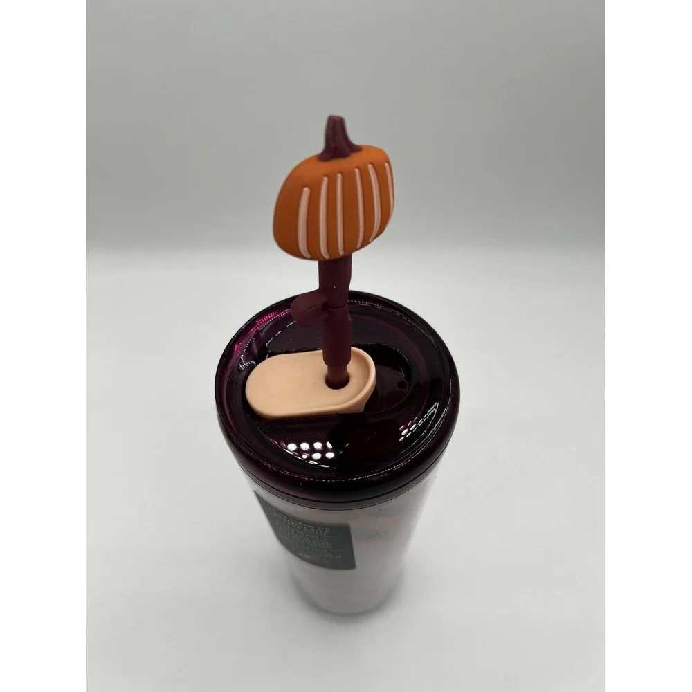 Starbucks 24oz Tumbler Cup Pumpkin Straw Topper Fall Stripes Cold Hot Lid Travel